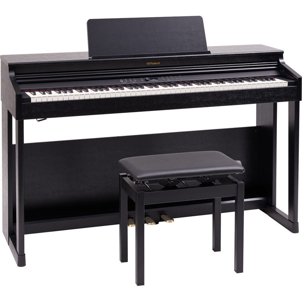 Piano Digital Clásico Roland RP701 de 88 Teclas con Soporte y Banco (Negro) - Diseño Tradicional, Bl