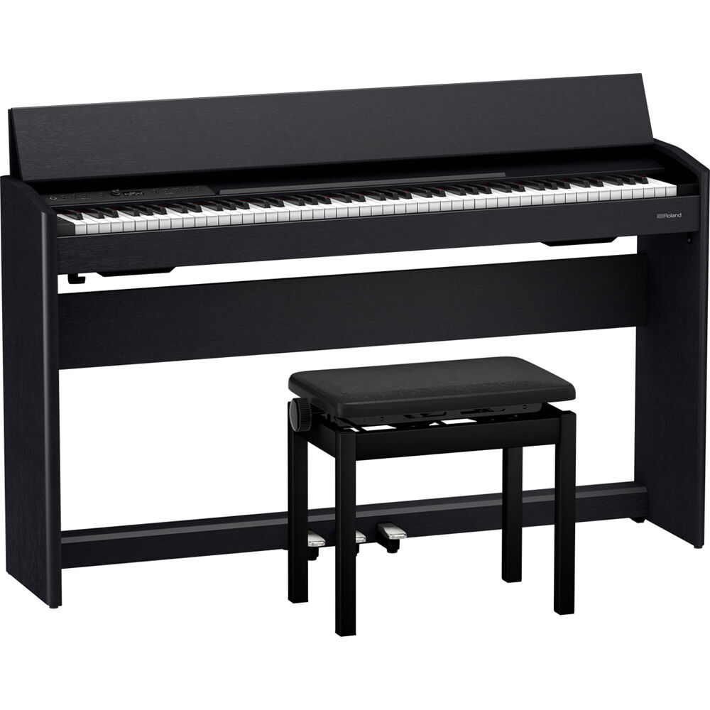 Piano Digital Moderno Roland F701 de 88 Teclas con Soporte y Banco (Negro) - Diseño Contemporáneo, B