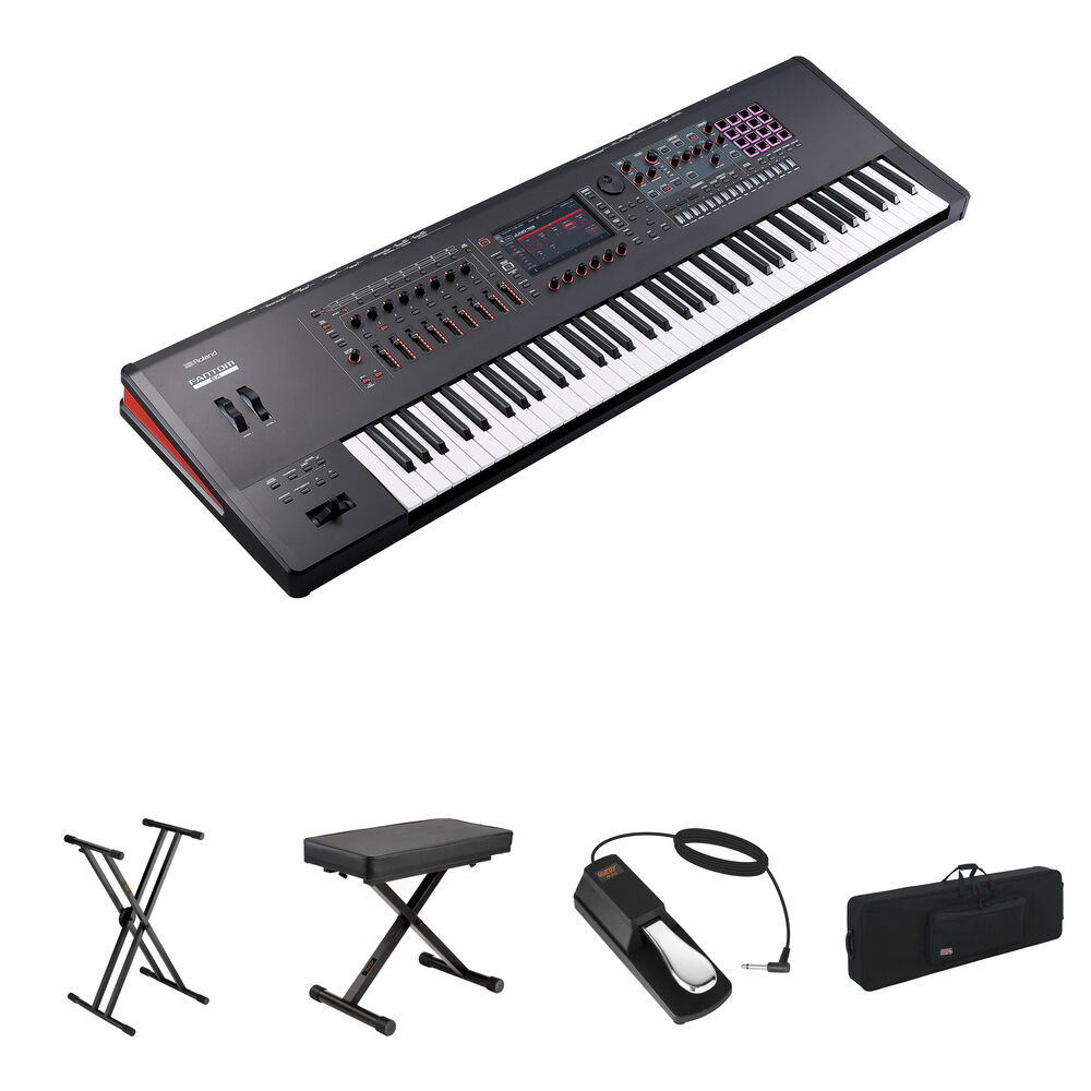 Roland Fantom 7 EX - Teclado Workstation de 76 Teclas con Soporte Doble-X, Banco X, Pedal y Maleta c