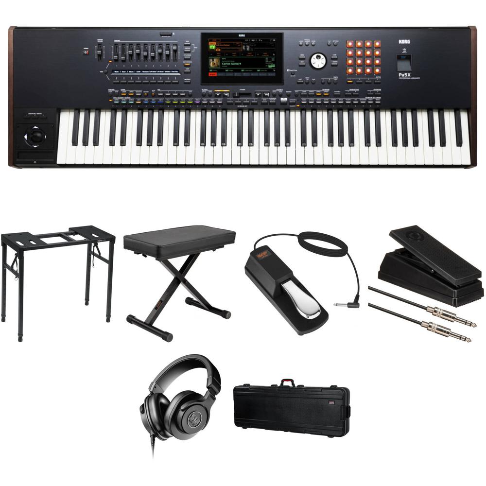 Korg Pa5X 76 Teclas Teclado Arranger Pro Kit con Soporte, Banco X, Pedales, Auriculares y Maleta con