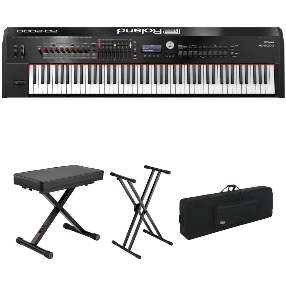 Piano Digital de Escenario Roland RD-2000 de 88 Teclas con Banco, Soporte y Kit de Funda de Viaje