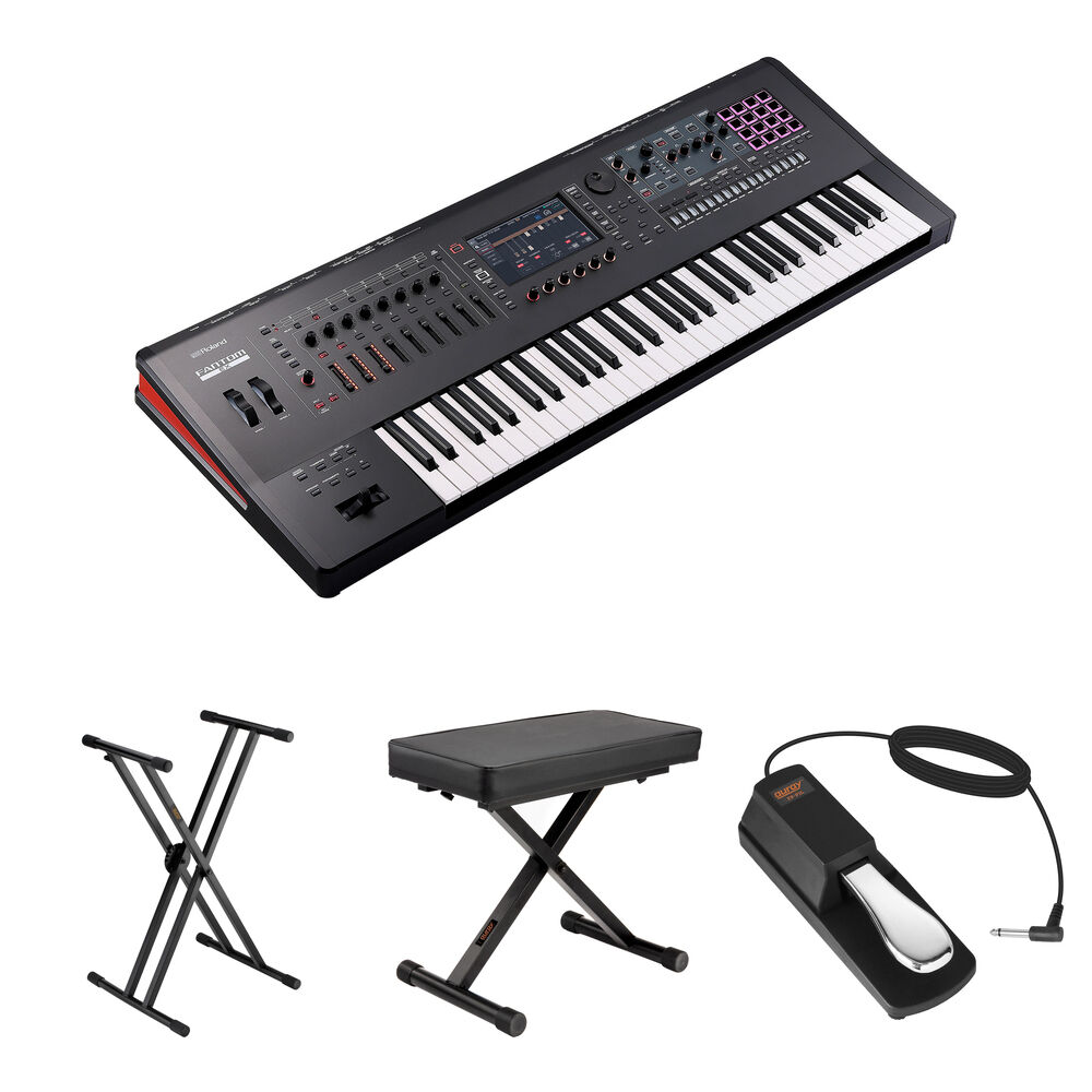 Roland Fantom 6 EX - Teclado Workstation de 61 Teclas con Soporte Doble-X, Banco X, Pedal y Actualiz