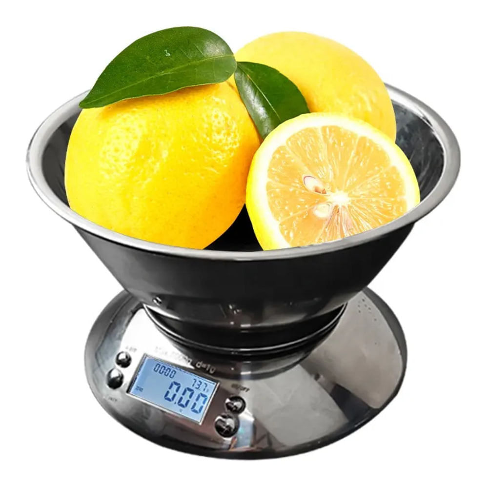 Balanza Digital Gramera 5kg Acero Inoxidable con Termómetro y Temporizador para Cocina