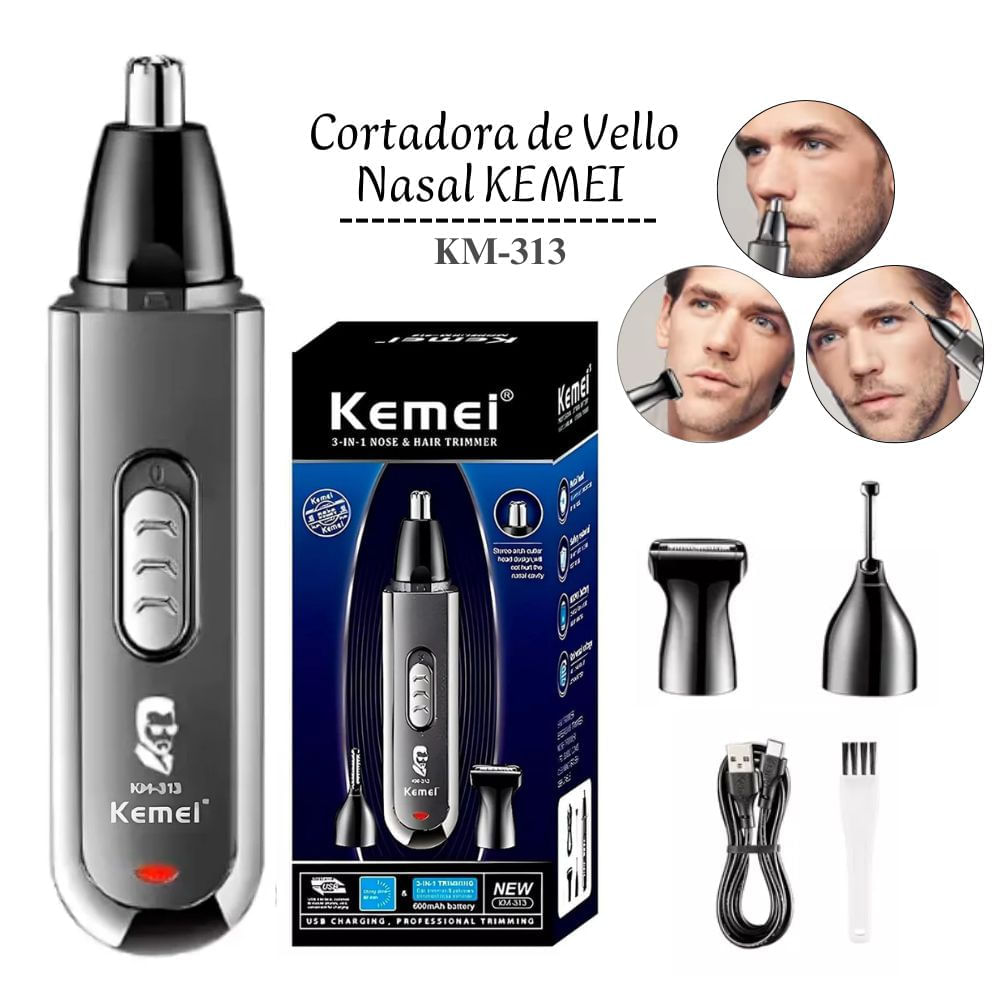 Cortadora de Vello Nasal Kemei 3 en 1 - KM313