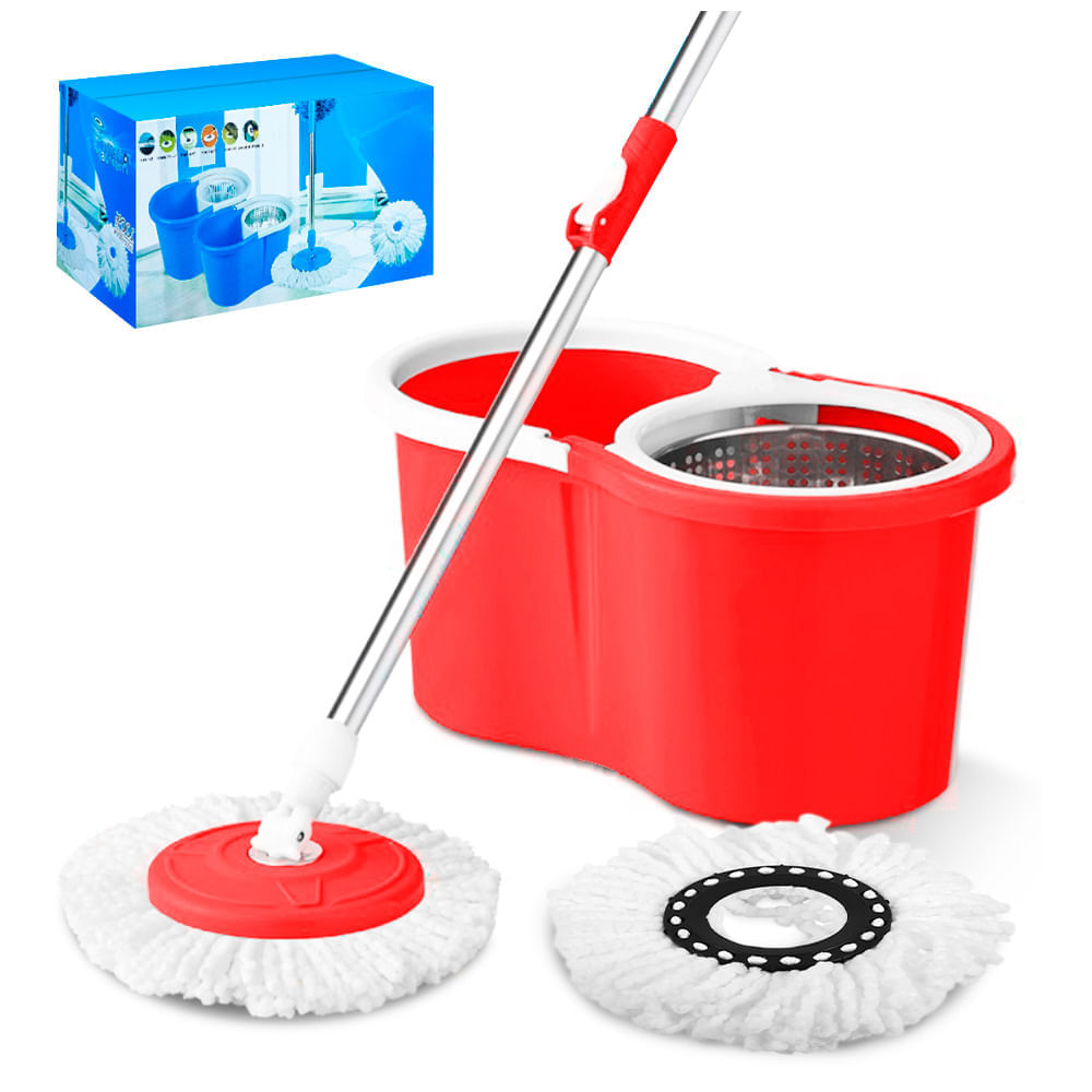 Trapeador con Escurridor Giratorio Automático 2 Mopas Rojo 88S