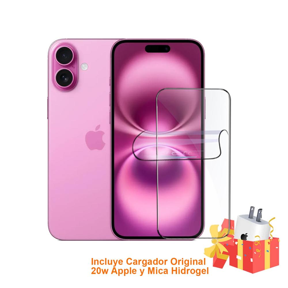 Apple Iphone 16 256Gb Version Chip Fisico Pink con Mica Hidrogel y Cargador 20W Original
