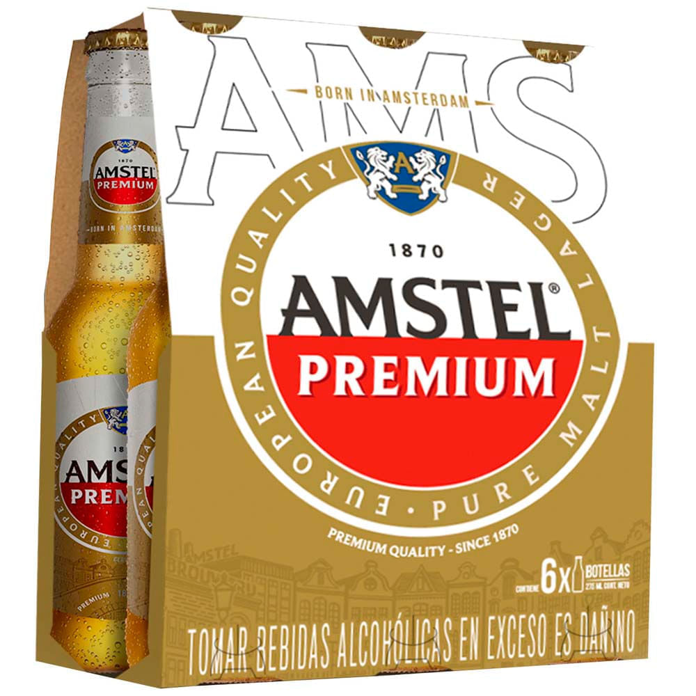 Cerveza Premium AMSTEL Botella 275ml Paquete 6un