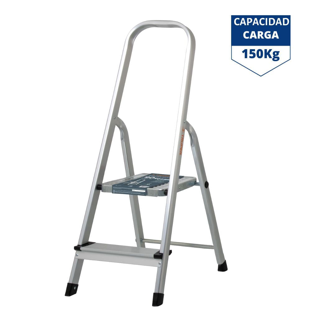 Escalera tubular 2 peldaños, plegable - Truper