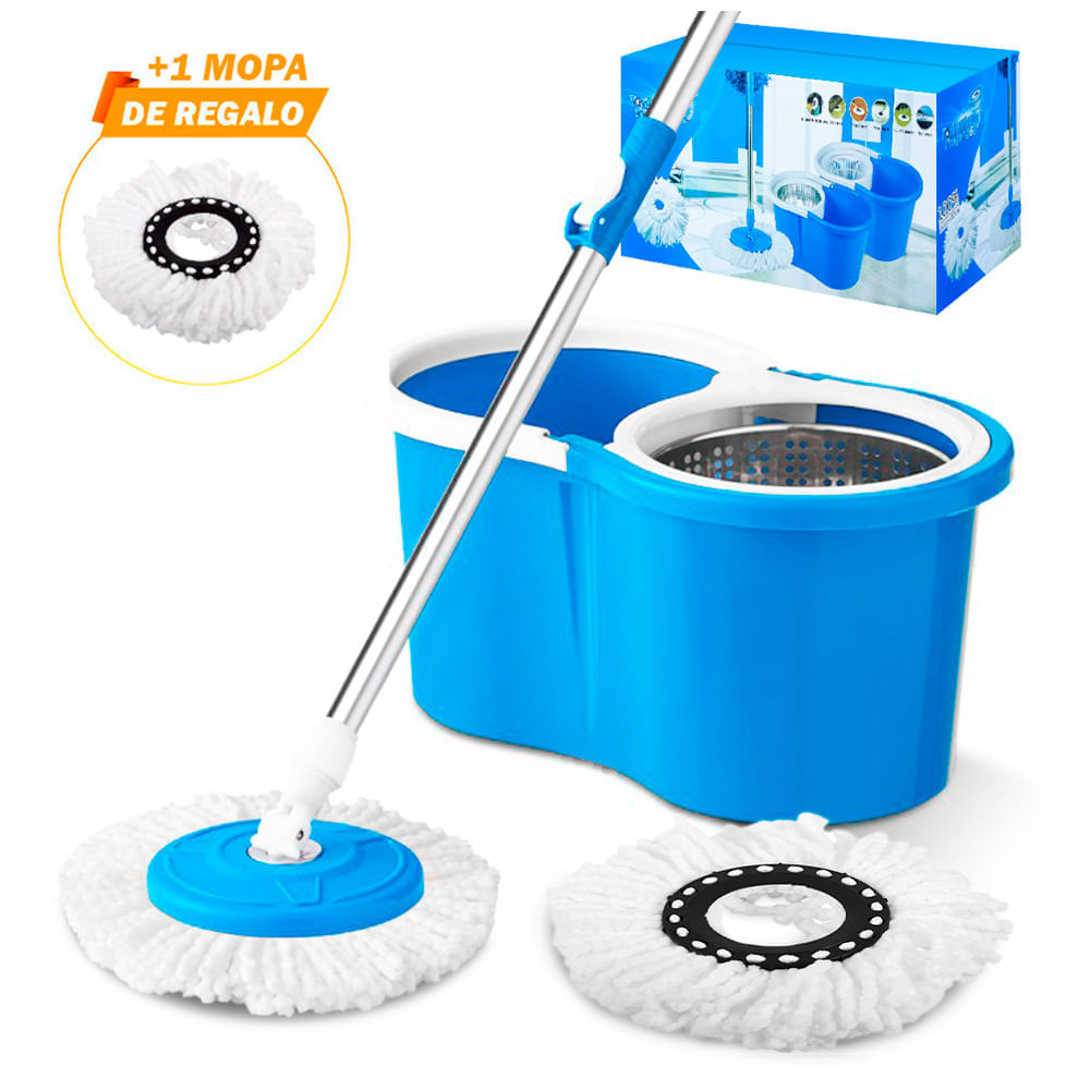 Trapeador con Escurridor Giratorio Celeste 88S Y Mopa de Regalo