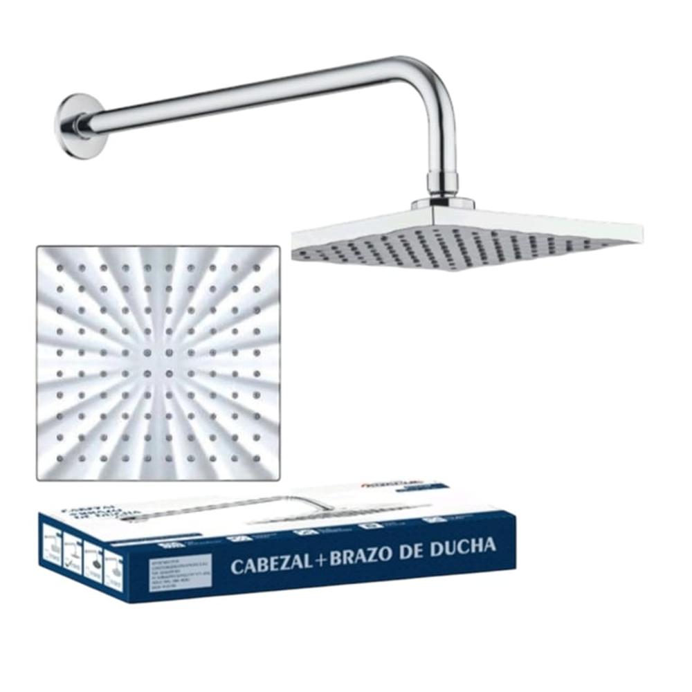 Cabeza Ducha Española Cuadrado ABS 20cm con Brazo de 40cm Acero