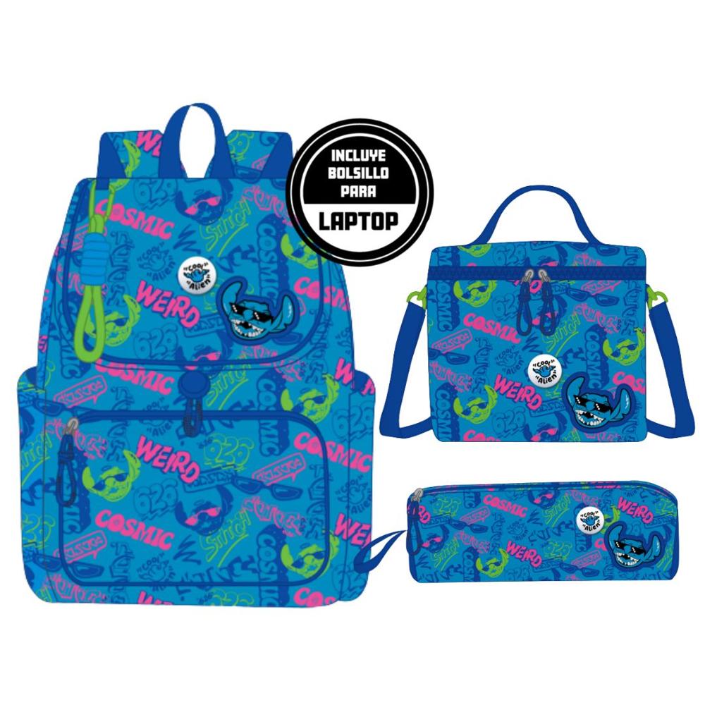 Pack Escolar Mochila Oficio Premium Disney Stitch Azul - Oechsle