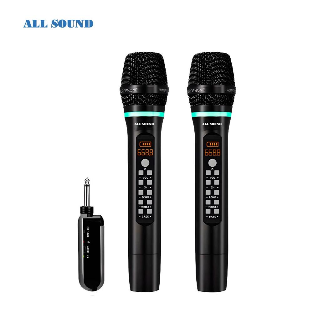 Micrófono Inalámbrico Doble UHF ALL SOUND MB-L6B Para Karaoke Con Bluettoth