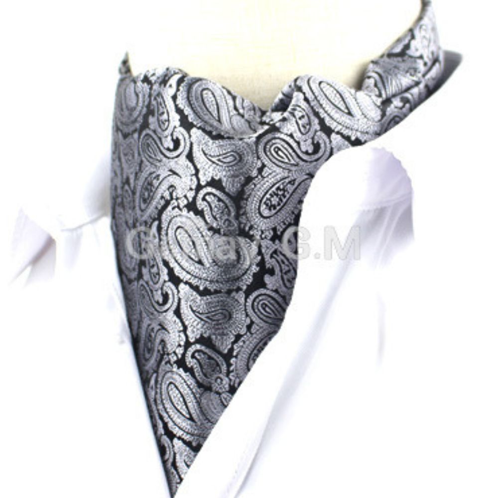 Bufanda hombre corbata Paisley Seda Charles - Gris plata con negro