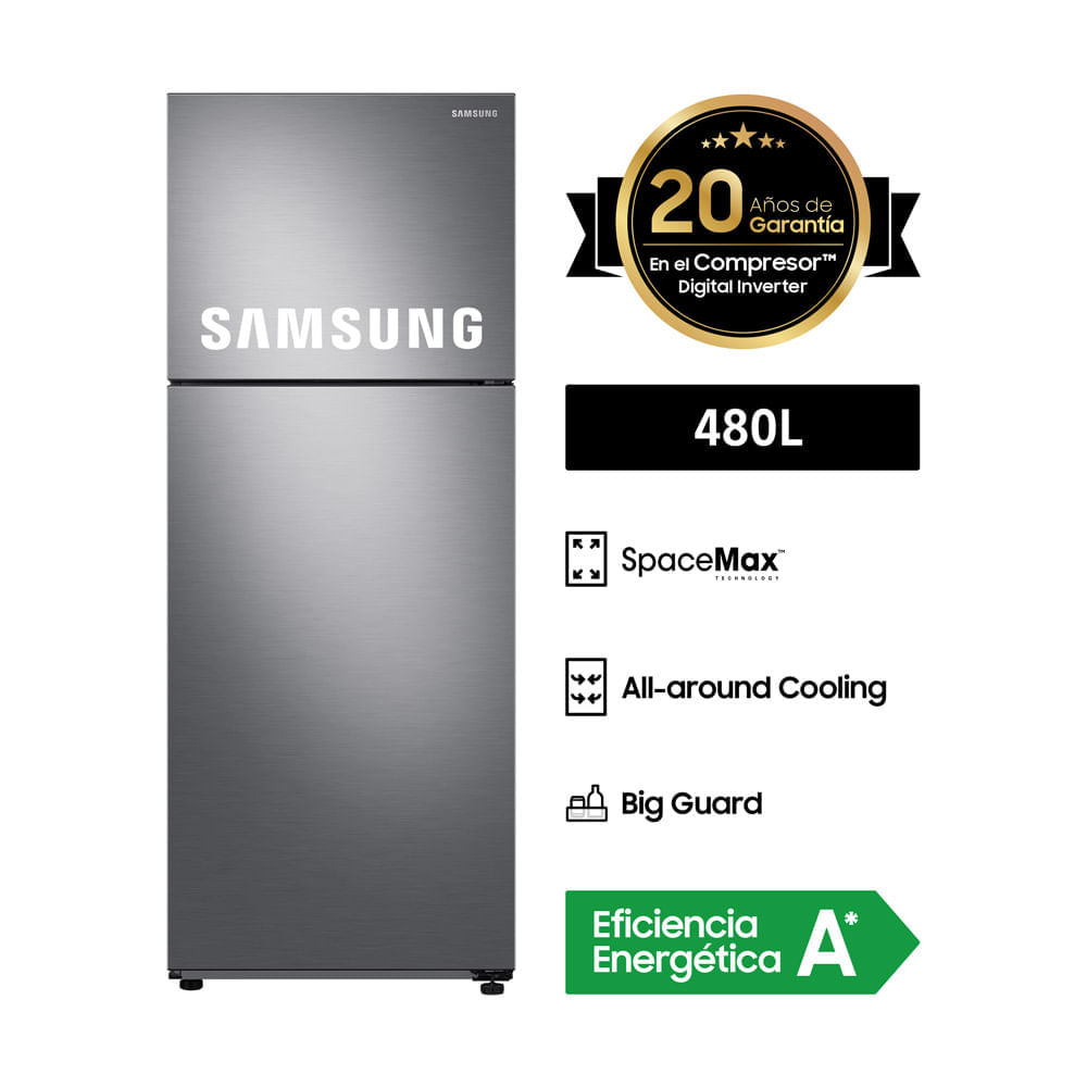 REFRIGERADORA SAMSUNG TOP FREEZER 480L RT48A6004S9 PLATEADA