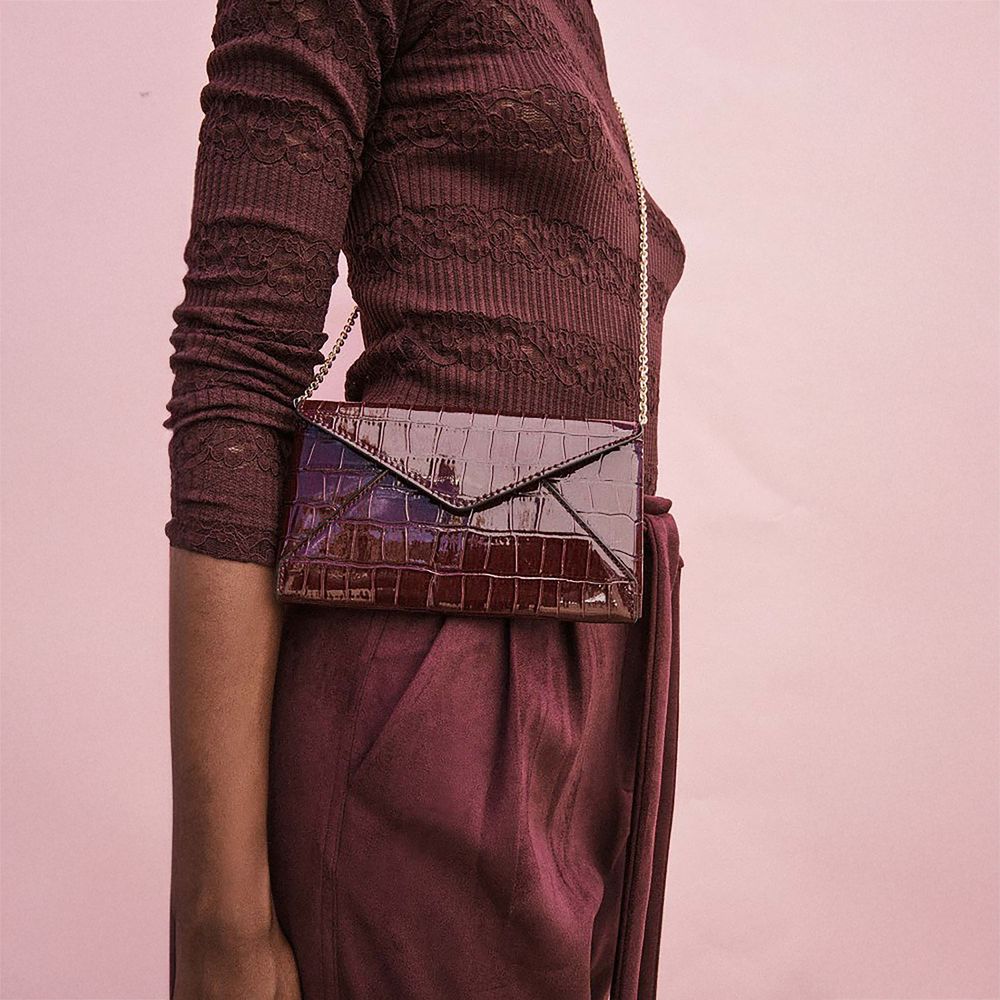 Cartera Sfera Mujer Solapa Brillo Burdeos