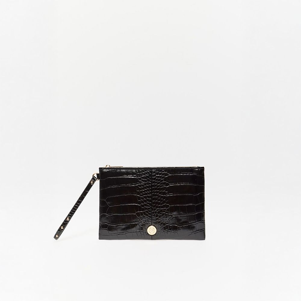 Monedero Sfera Mujer Grande Croco Negro