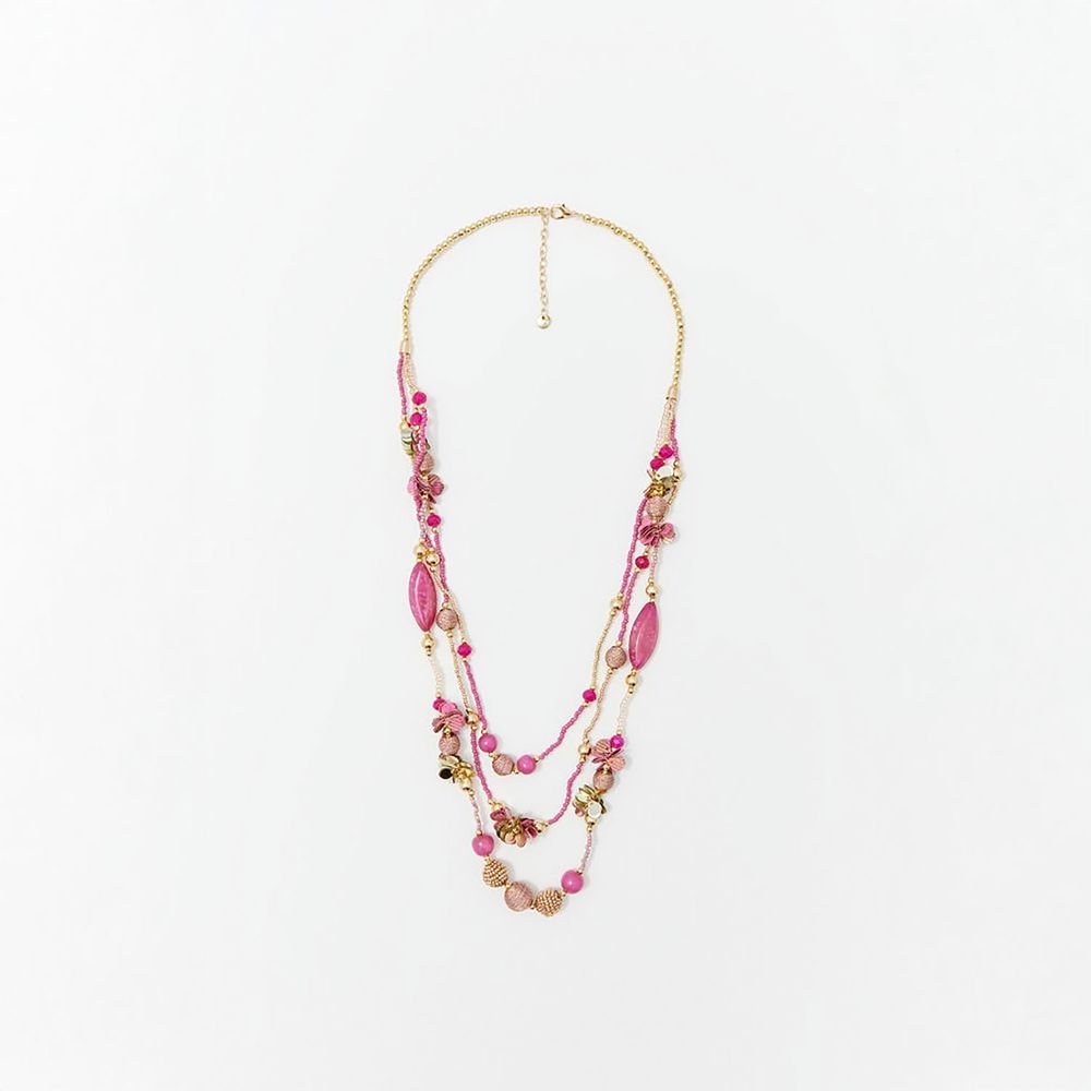 Collar Sfera Mujer Vueltas Borlas Rosa