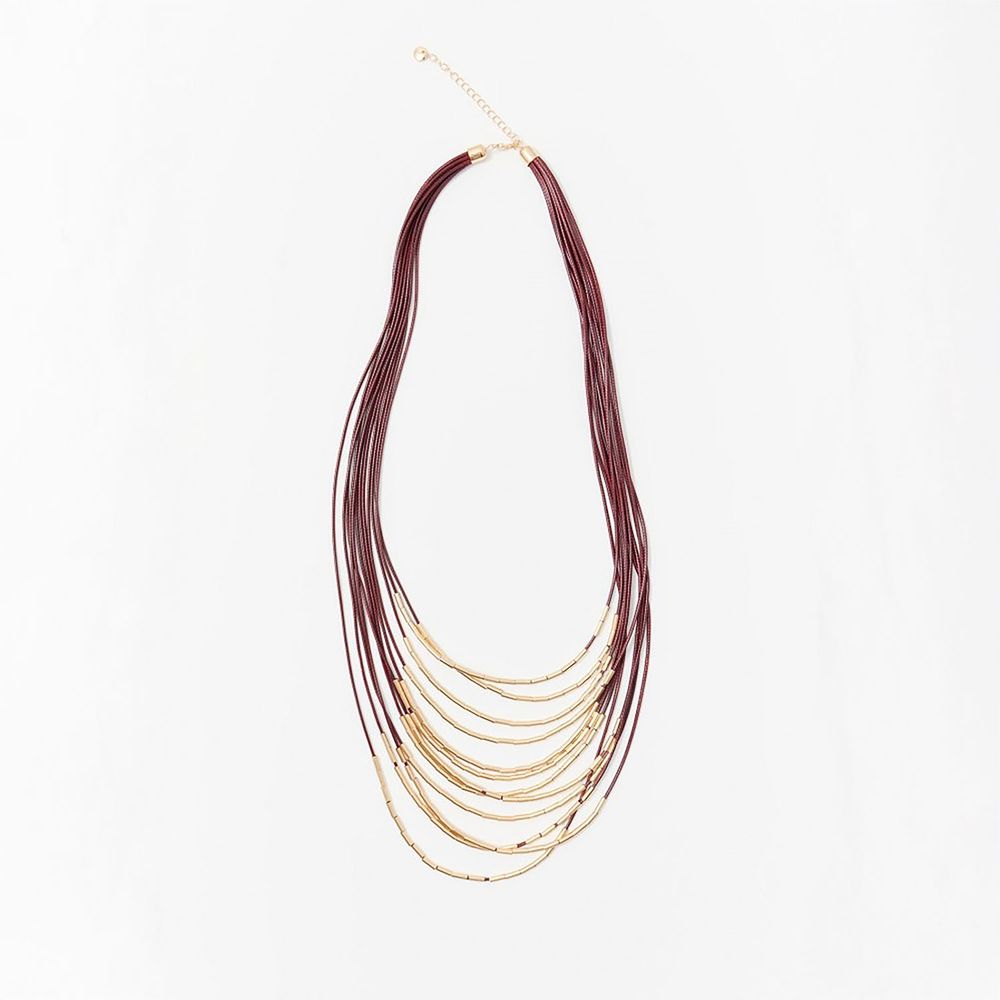 Collar Sfera Mujer Multivueltas Cordones Burdeos