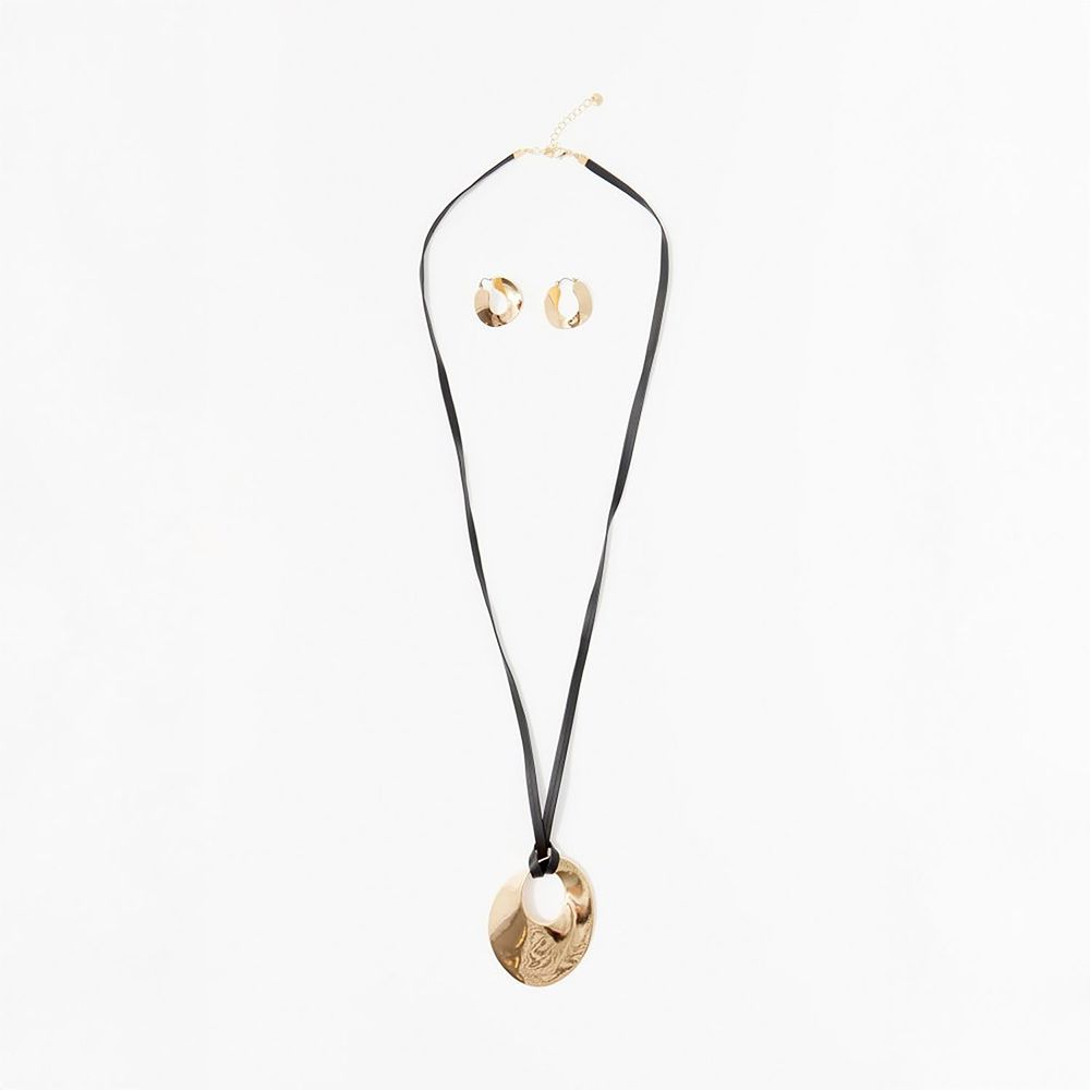 Set de Collar y Aretes Sfera Mujer Ovalo Movimiento Oro