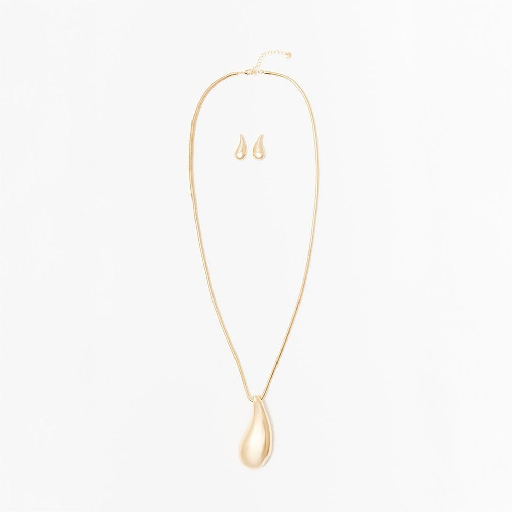 Set de Collar y Aretes Sfera Mujer Lagrima Metal Oro