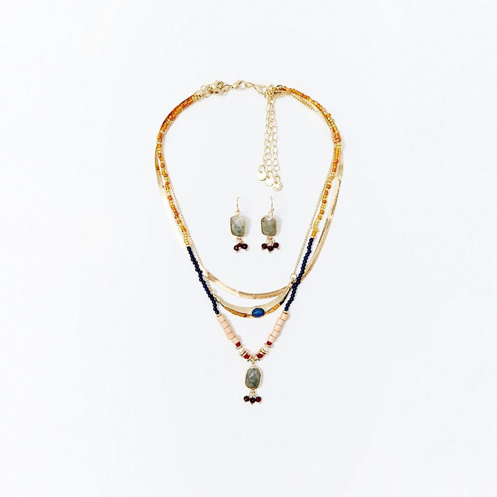 Set de Collar y Aretes Sfera Mujer Etnico Piedra Multicolor