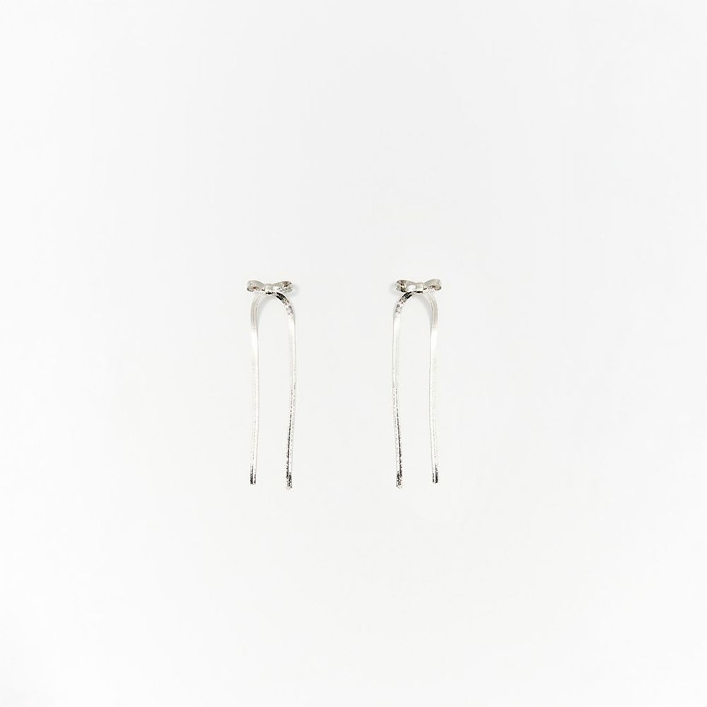 Aretes Sfera Mujer Lazos Largos Plata