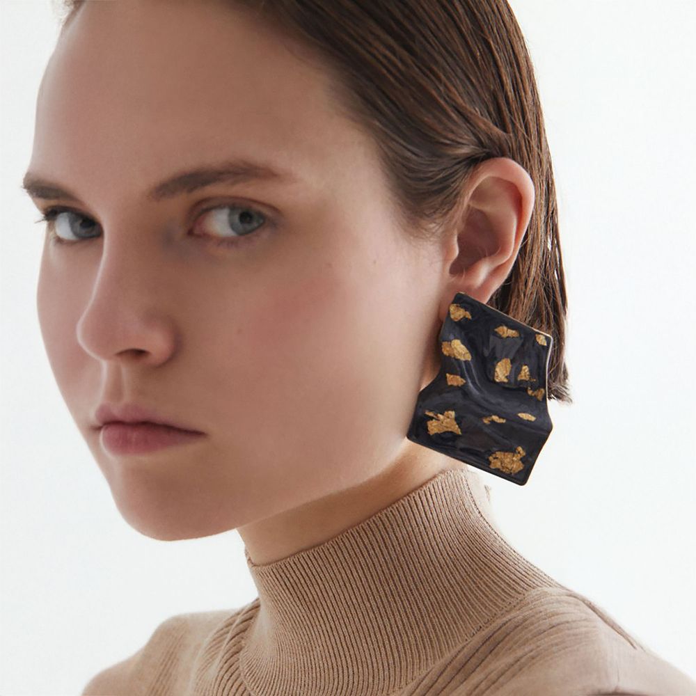 Aretes Sfera Mujer Abstractos Negro