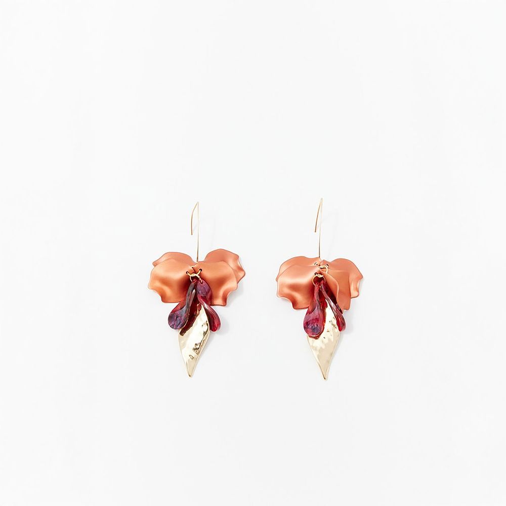 Aretes Sfera Mujer Pétalos Naranja
