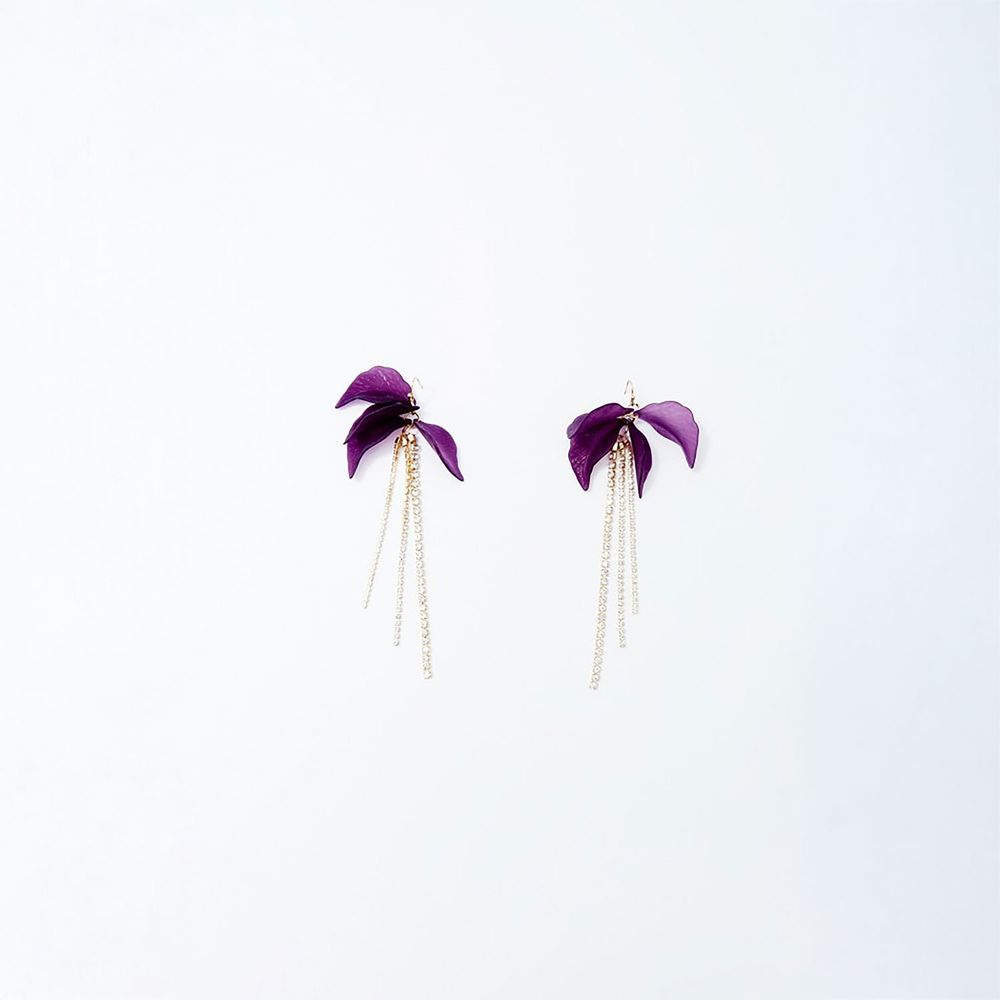 Aretes Sfera Mujer Pétalos Cadenas Morado