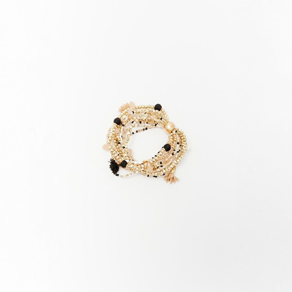 Pulseras Sfera Mujer Elásticas Cuentas Oro