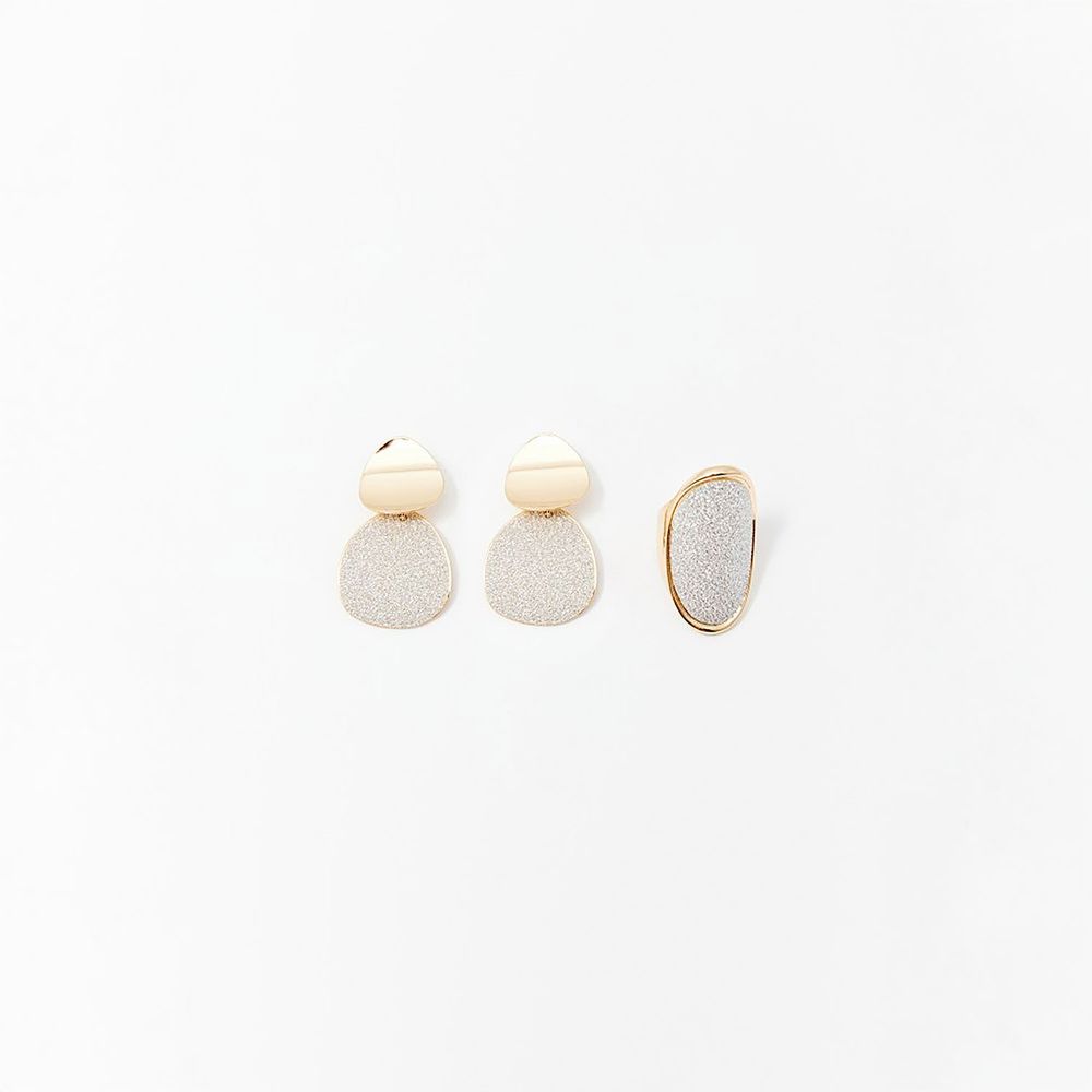 Set de Anillos y Aretes Sfera Mujer Doble Glitter Plata