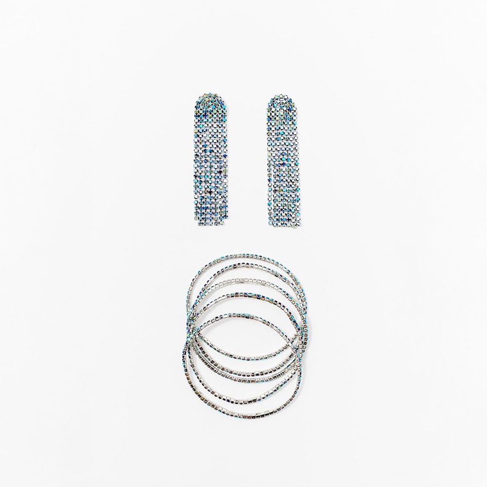 Set de Aretes Sfera Mujer Flecos Verde Azul