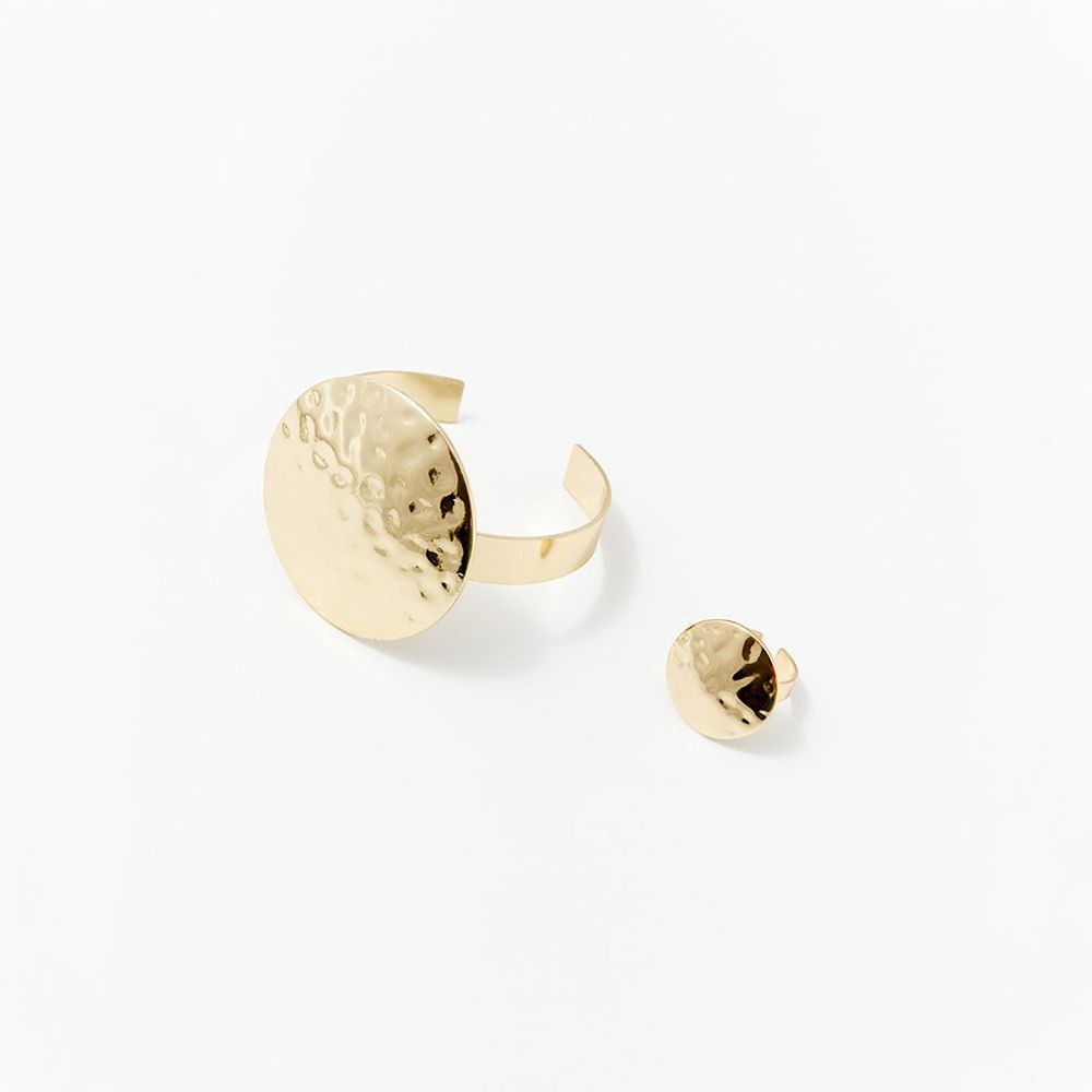 Set de Anillos Sfera Mujer Medallón Martillado Oro