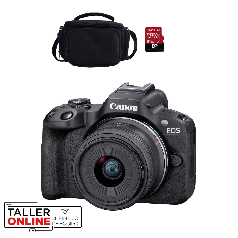 Cámara Canon EOS R50 con Lente RF-S 18-45MM IS STM + Estuche