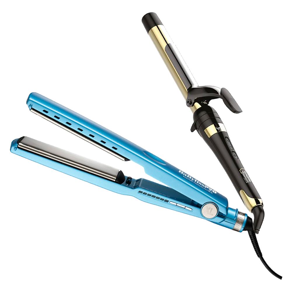 Combo BabylissPRO Alisadora Nano Titanium XL BNT9091TXLPE y Rizador Graphite Titanium BGT100PE