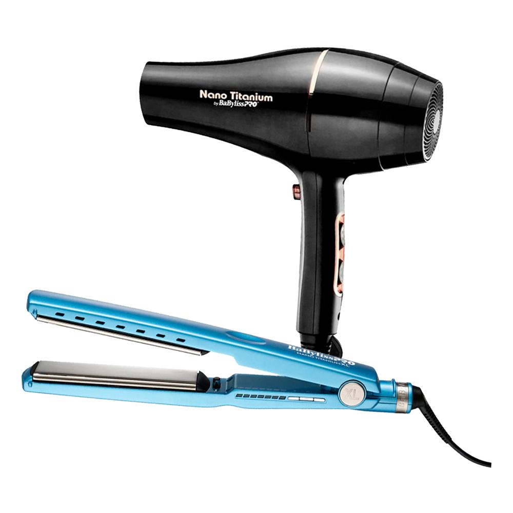 Combo BabylissPRO Alisadora Nano Titanium XL BNT9091TXLPE y Secador Rose Gold Black B6176PE