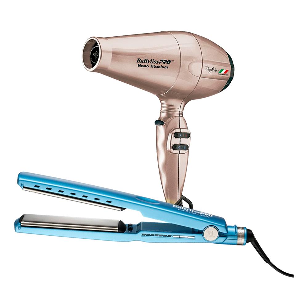 Combo BabylissPRO Alisadora Nano Titanium XL BNT9091TXLPE y Secador Portofino Rose Gold BNTRG6610PE