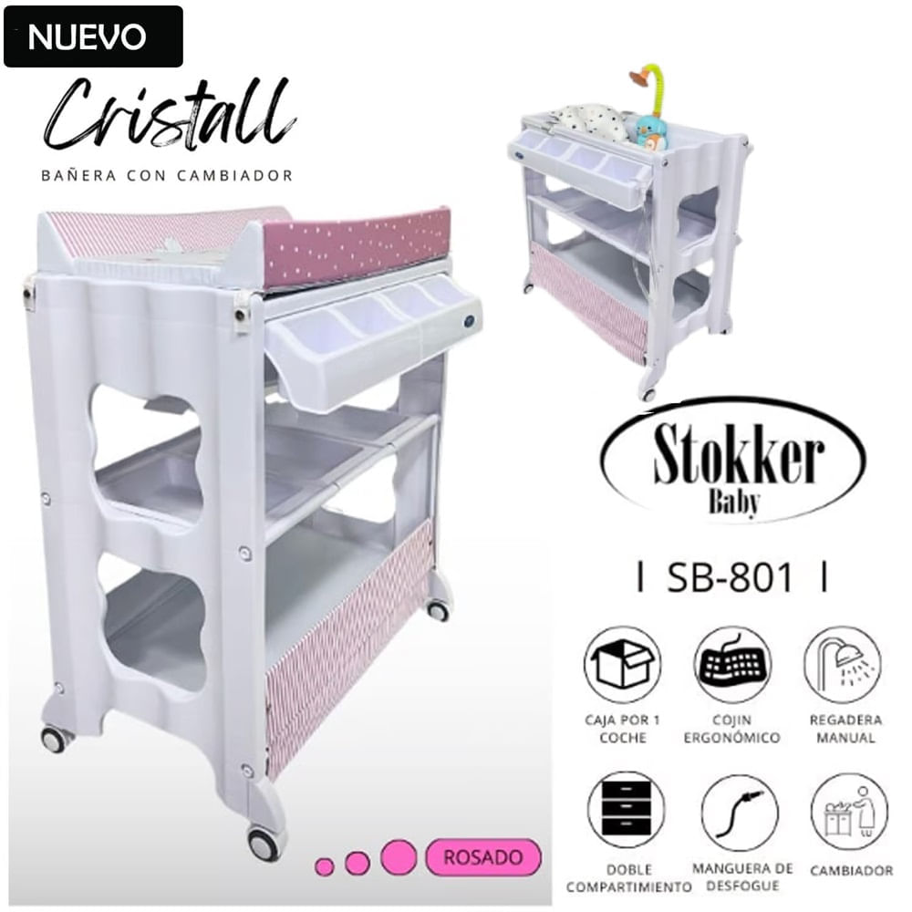 Bañera cambiador con regadera y cojín CRISTALL ROSADO