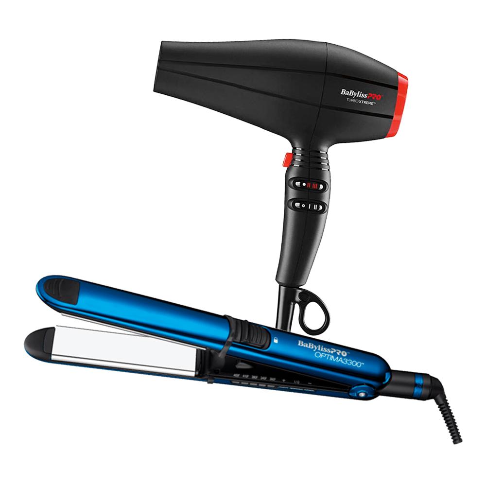 Combo BabylissPRO Alisadora Optima 3300 BBC3300TPE y Secador Turbo XTREME B9400PE