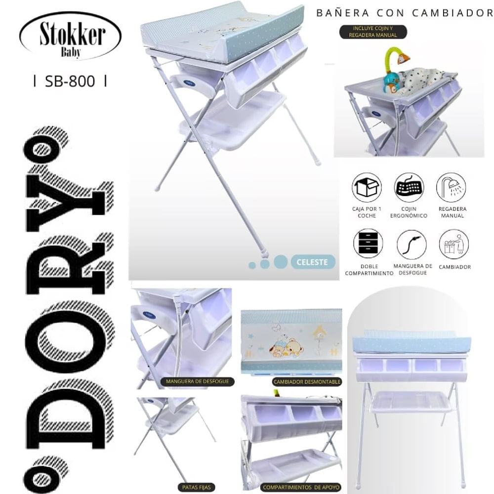 BAÑERA CAMBIADOR DORY CON COJIN Y REGADORA CELESTES