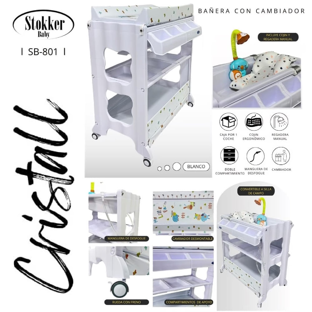 Bañera cambiador con regadera y cojín CRISTALL BLANCO