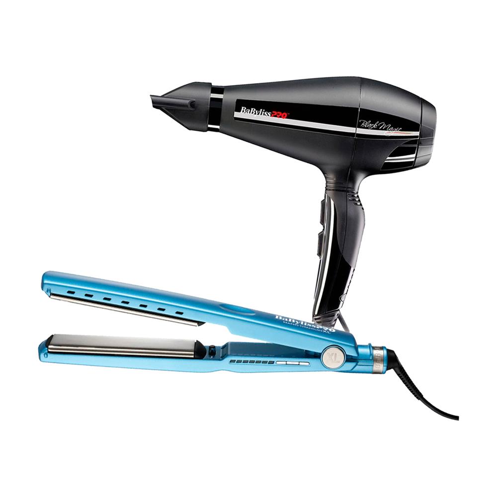Combo BabylissPRO Alisadora Nano Titanium XL BNT9091TXLPE y Secador Black Magic B6400PE
