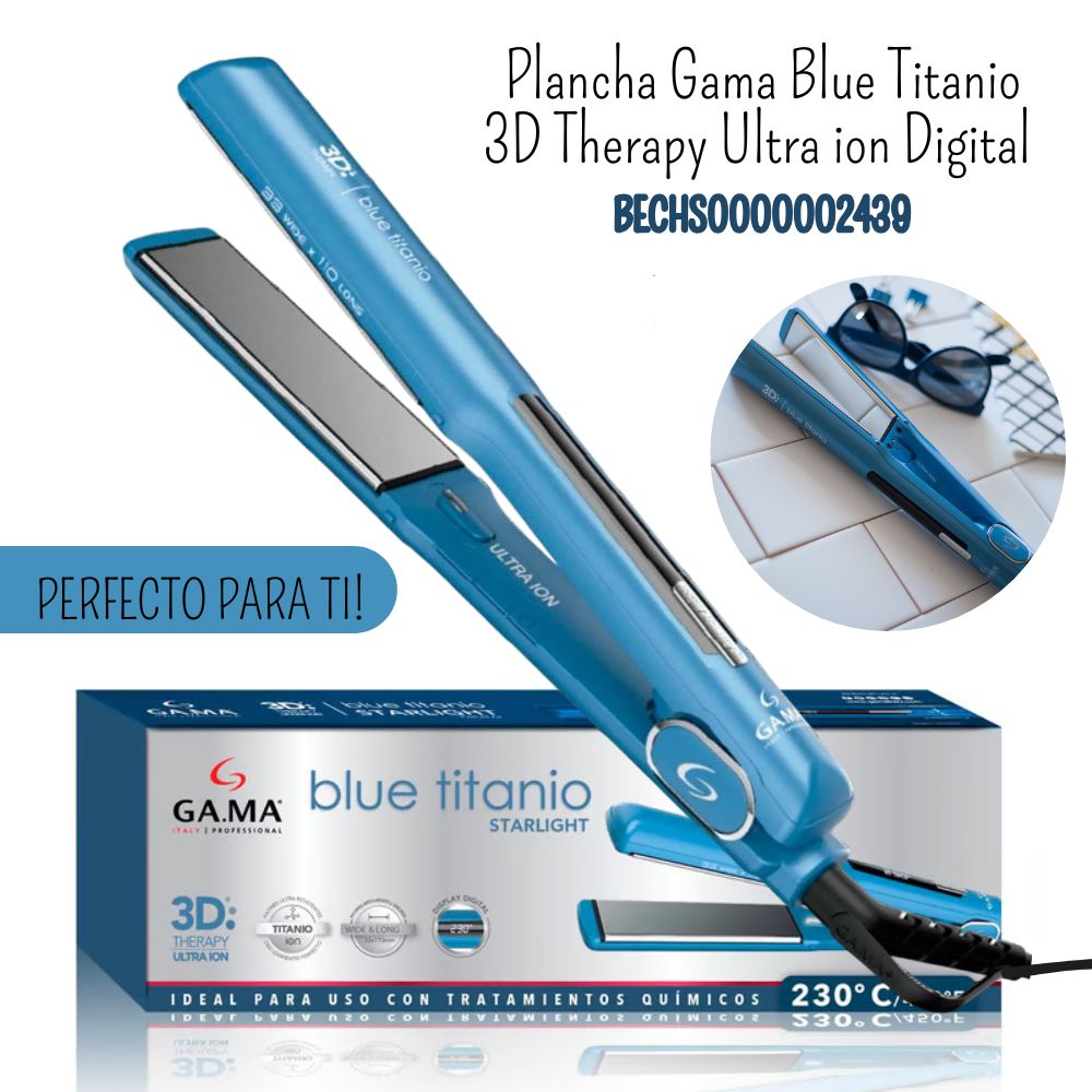 Plancha Alisadora Gama Blue Titanio 3D Therapy Ultra ion Dig