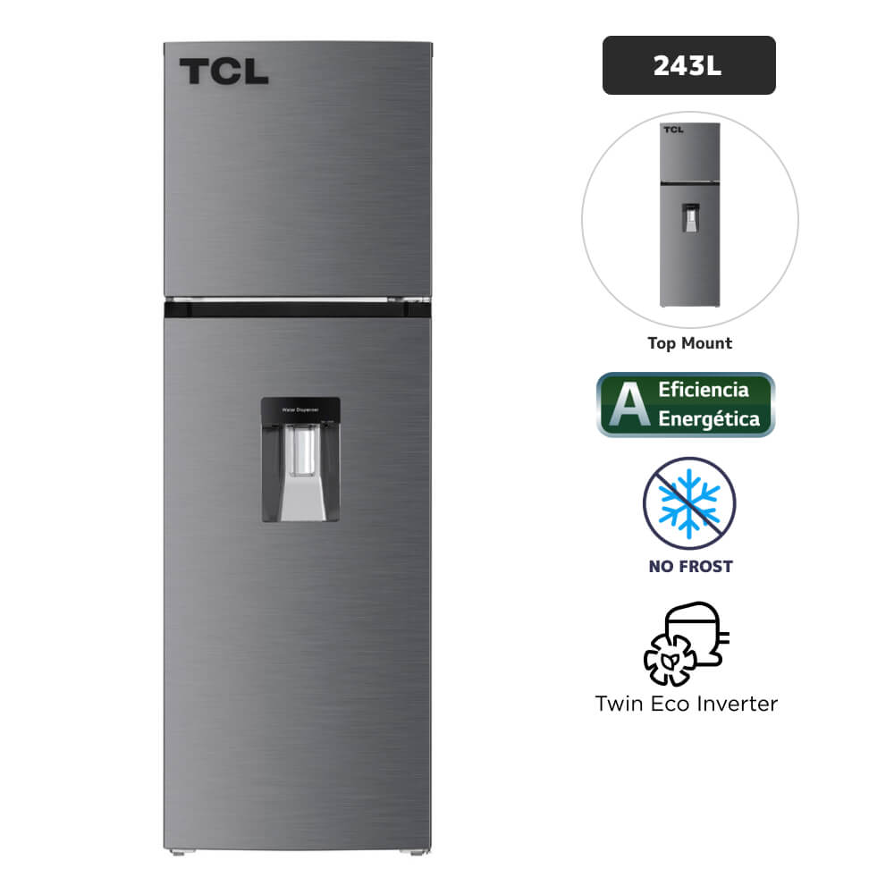 Refrigeradora TCL 243L No Frost P251TMN Grey Inox