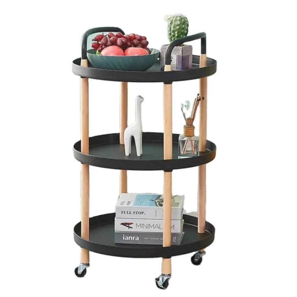 Mesa Auxiliar Rodante Multiusos Elegante de Madera Sala Hogar Oficina Negro