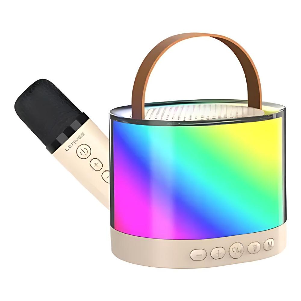 Parlante Karaoke Inteligente Portátil con Micrófono y Luces LED K52 Crema