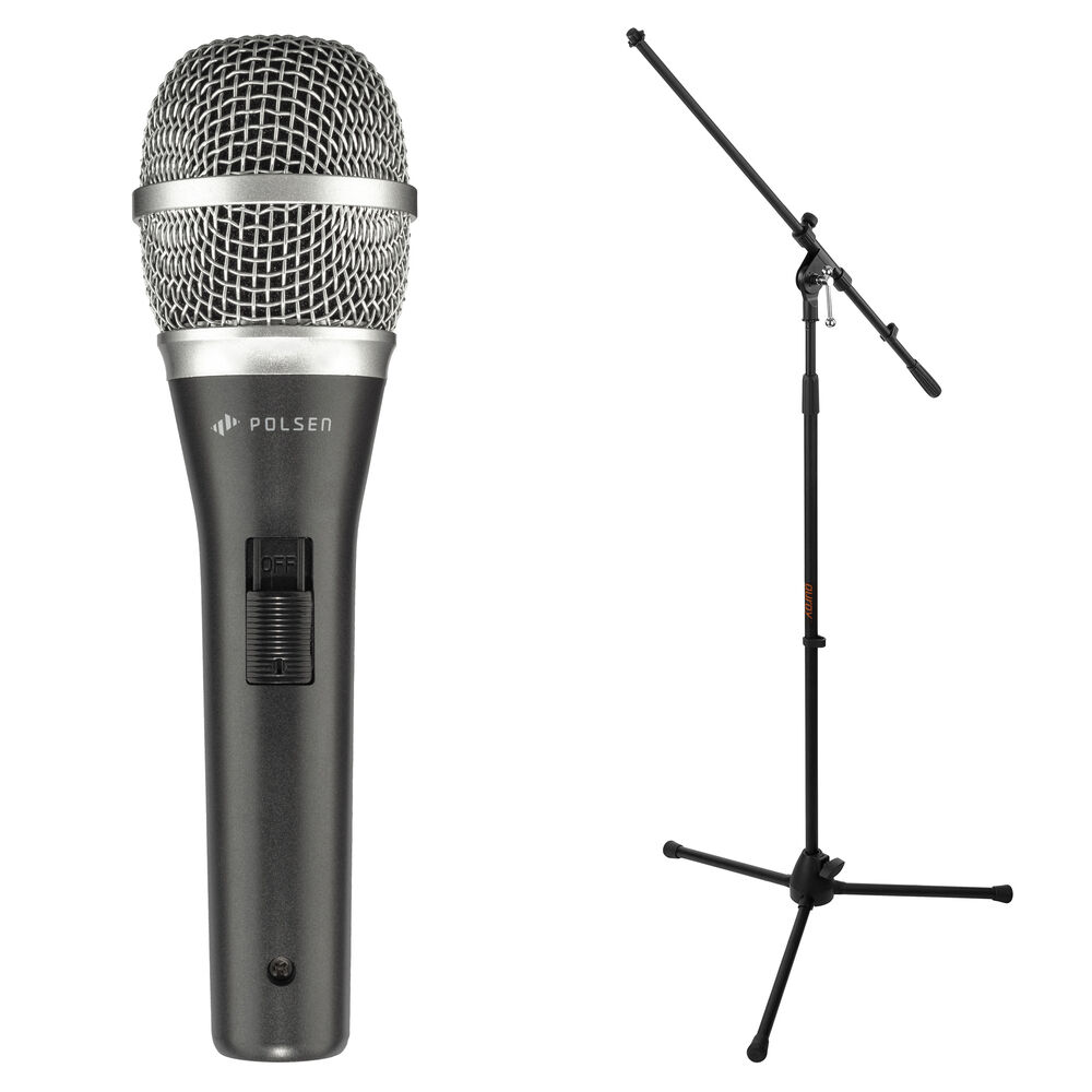 Kit de Micrófono Dinámico Profesional Polsen M-85 de Mano con Soporte y Cable (Gris Oscuro) - Ideal