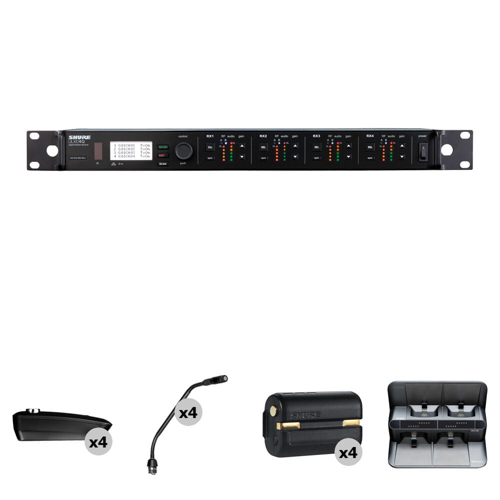 Receptor Inalámbrico Shure ULXD4Q Quad-Channel con Kit de Micrófono de Cuello de Ganso de 10"" (G50: