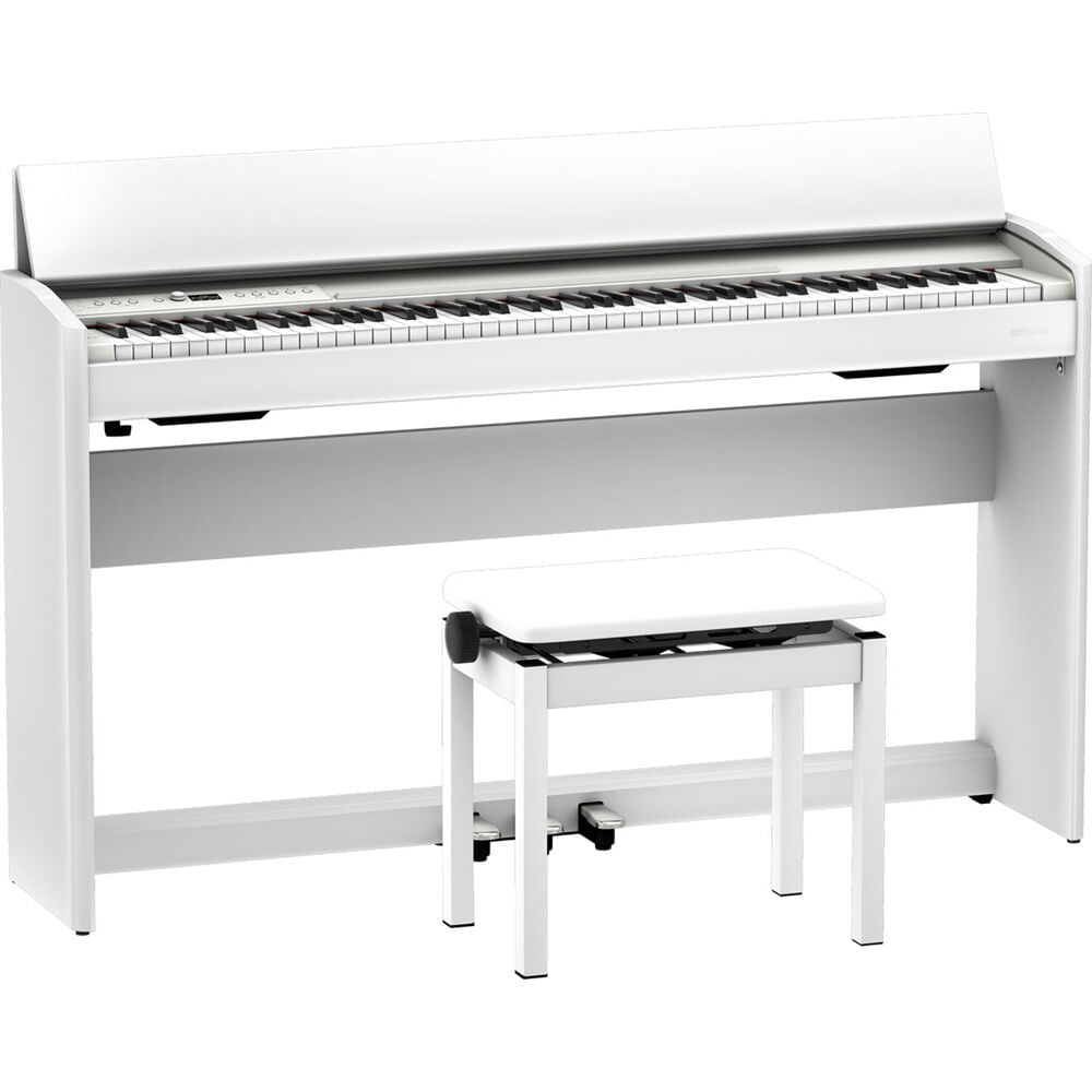 Piano Digital Moderno Roland F701 de 88 Teclas con Soporte y Banco (Blanco) - Diseño Contemporáneo,