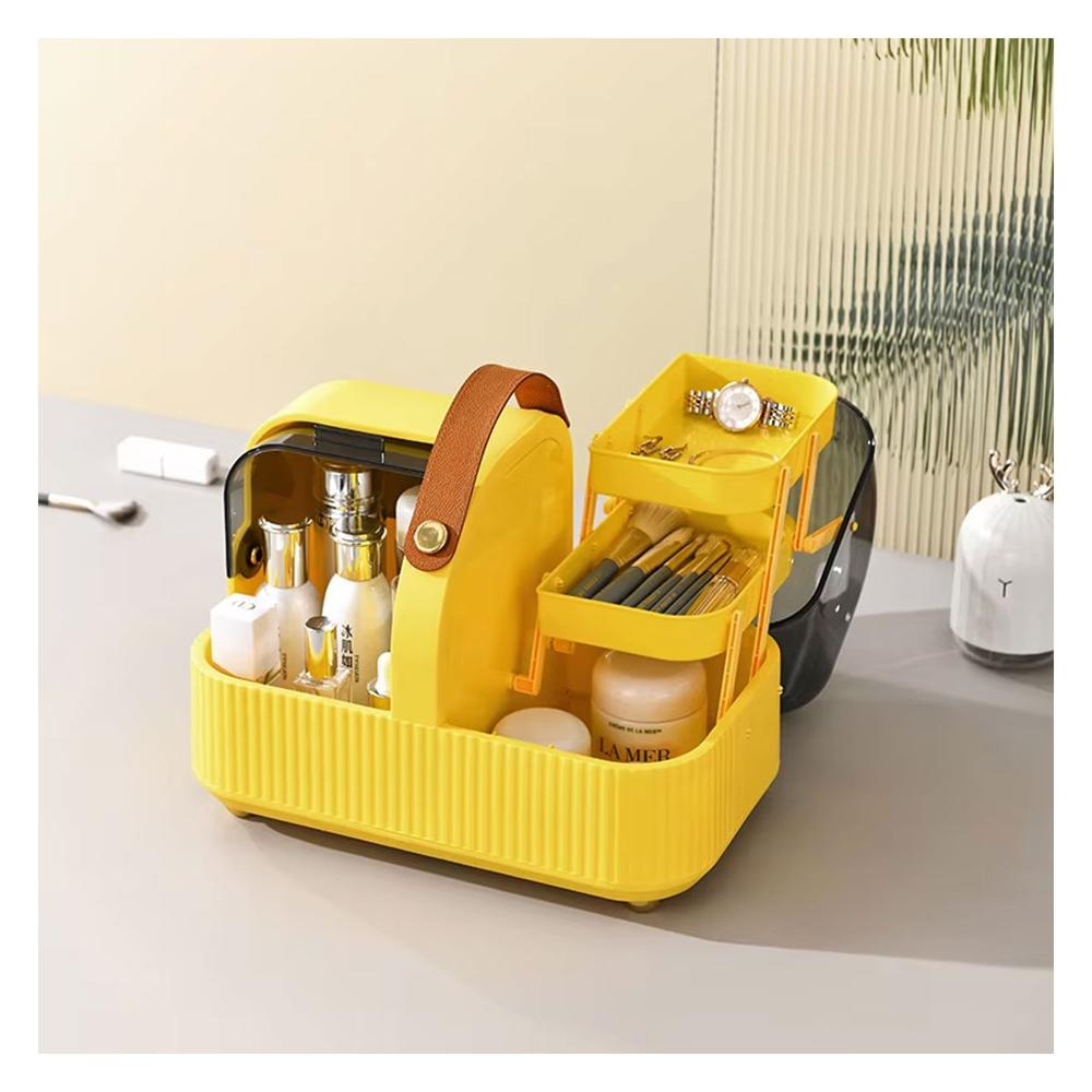 Organizador De Cosméticos Maquillaje Joyas 4 espacios Portátil Amarillo